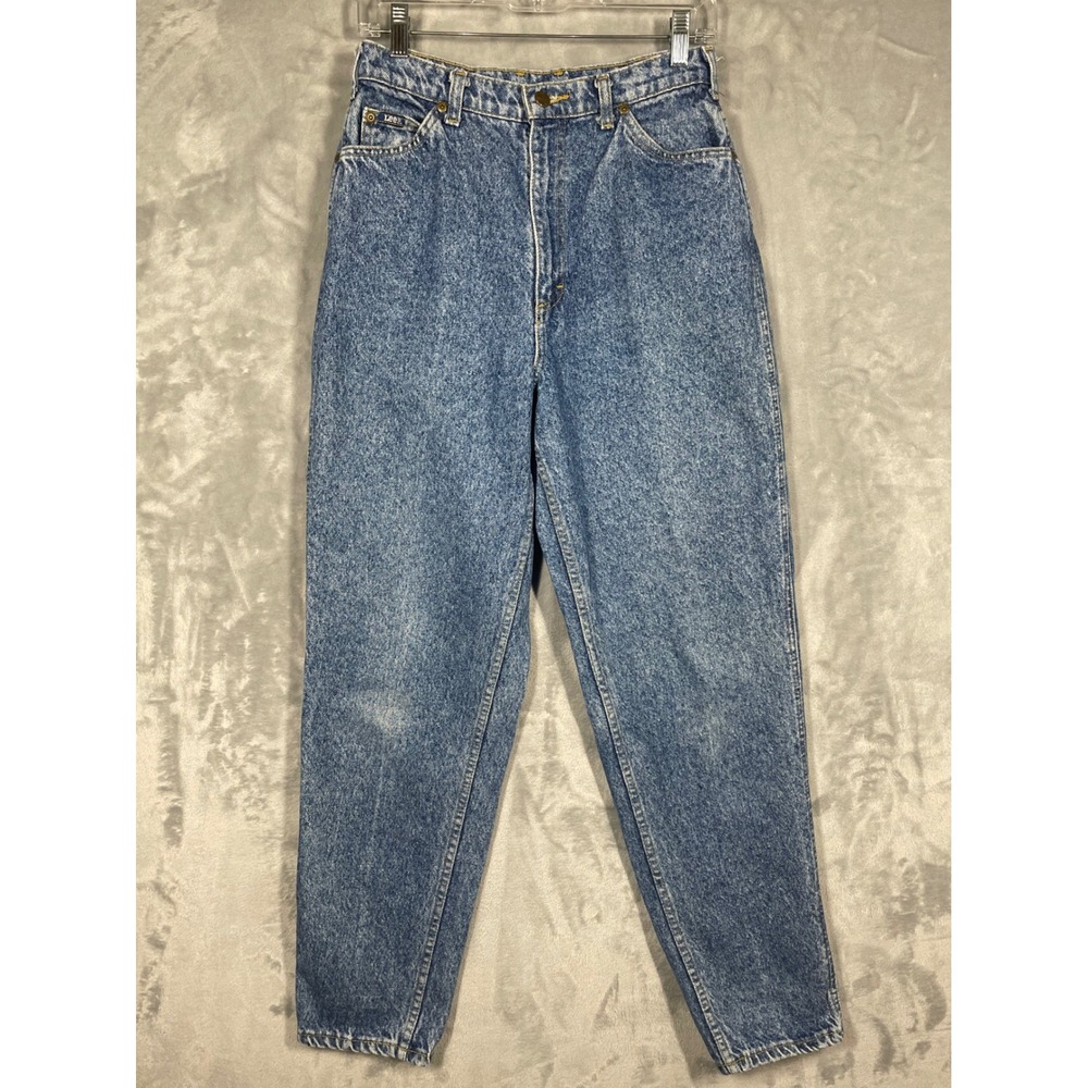 Vintage Lee High Waisted Mom Jeans Acid Wash Blue Tapered Leg 29x30 12 MED
